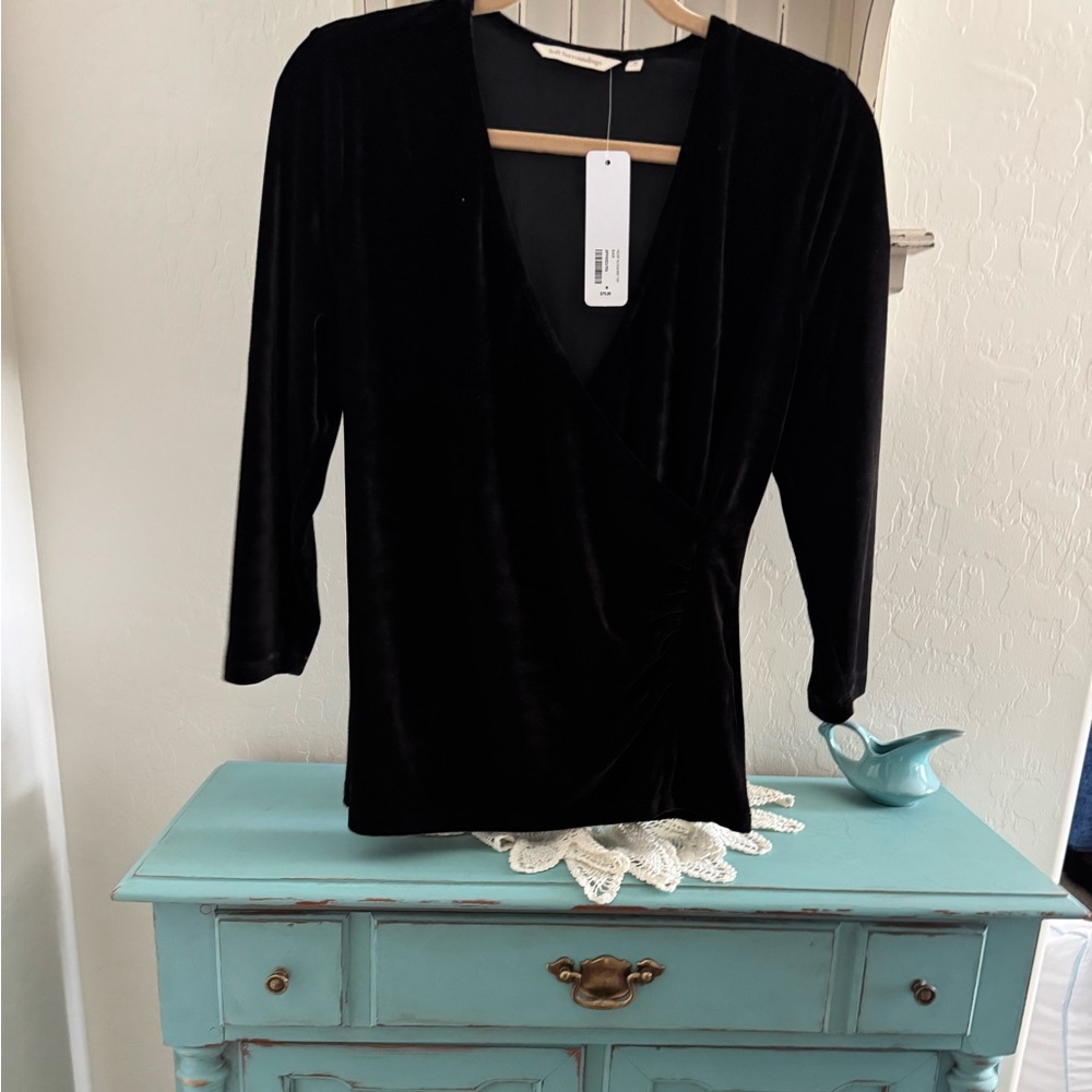 Soft Surroundings Black Velvet Wrap-Style Top